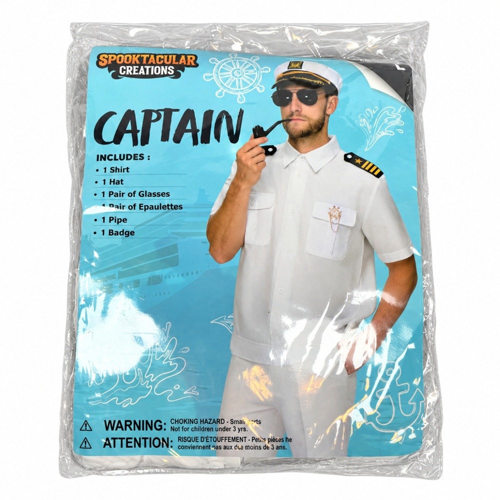 Spooktacular Creations Captain Costume Men Large White 6pc Nautical Set